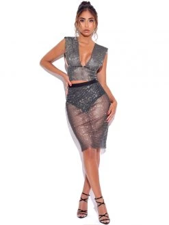 Miss Circle Best Sellers Rhinestone Eyes Fishnet Crystal Skirt