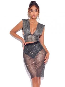 Miss Circle Best Sellers Rhinestone Eyes Fishnet Crystal Skirt
