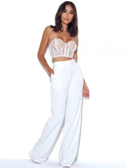 Miss Circle Never Enough White Stretch Crepe Wide Leg Trousers