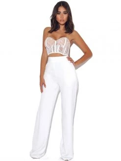 Miss Circle New Romantics Stretch White Lace Cropped Top Tops