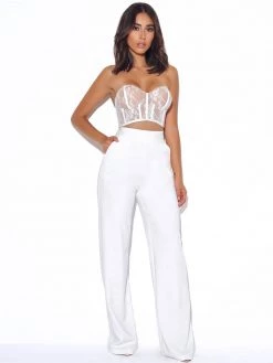 Miss Circle Never Enough White Stretch Crepe Wide Leg Trousers