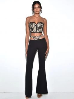 Miss Circle Gabrielle Black Lace Cutout Flare Pants