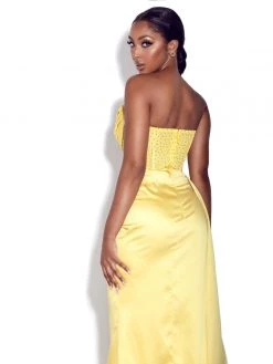 Miss Circle Holly Lemon Crystallized Corset High Slit Satin Gown