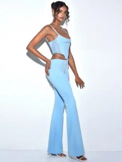 Miss Circle Bottoms Tova Baby Blue Crystal Waist Strap Flare Pants
