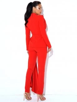 Miss Circle Vayla Red Skinny Fit Crepe Trousers