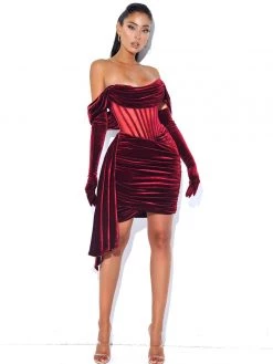Miss Circle Corsets Irisa Burgundy Draping Off Shoulder Corset Dress