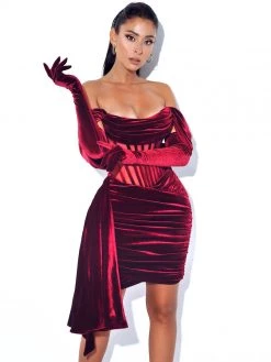 Miss Circle Corsets Irisa Burgundy Draping Off Shoulder Corset Dress