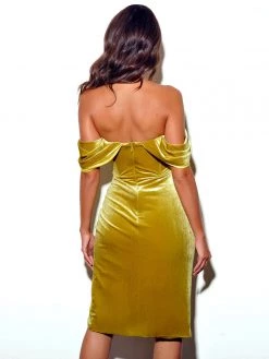 Miss Circle Corsets Omaria Gold Velvet Off Shoulder Corset Dress