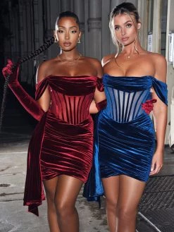 Miss Circle Corsets Irisa Teal Blue Draping Off Shoulder Corset Dress