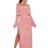 Miss Circle Dresses Esther Dusty Pink Off Shoulder Long Sweater Dress With Foldover Neckline