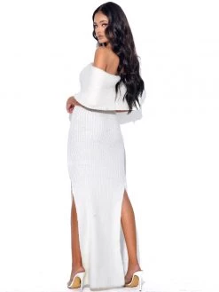 Miss Circle Yuliana White Off Shoulder Long Sweater Dress With Foldover Neckline Dresses