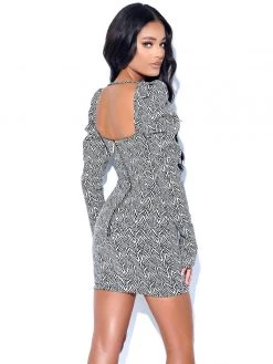 Miss Circle Petra Herringbone Puff Long Sleeve Dress