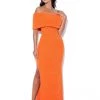 Miss Circle Yuliana Orange Off Shoulder Long Sweater Dress With Foldover Neckline Dresses