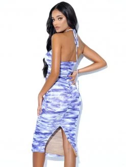 Miss Circle Sale Quincee Lavender Mesh Print Cutout Lace Up Dress