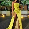 Miss Circle Holly Lemon Crystallized Corset High Slit Satin Gown