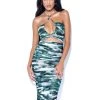 Miss Circle Sale Quincee Green Mesh Print Cutout Lace Up Dress
