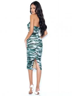 Miss Circle Sale Quincee Green Mesh Print Cutout Lace Up Dress