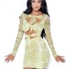 Miss Circle Dresses Sonia Yellow Print Mesh Long Sleeve Dress