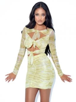 Miss Circle Dresses Sonia Yellow Print Mesh Long Sleeve Dress