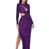 Miss Circle Payson Purple Long Sleeve Metallic Jersey Cutout Dress Dresses
