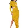 Miss Circle Dresses Payson Gold Long Sleeve Metallic Jersey Cutout Dress