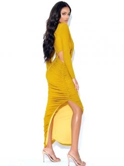 Miss Circle Dresses Payson Gold Long Sleeve Metallic Jersey Cutout Dress