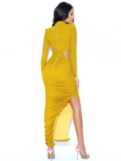 Miss Circle Dresses Payson Gold Long Sleeve Metallic Jersey Cutout Dress