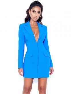 Miss Circle Flattery Blue Long Sleeve Blazer Dress New In