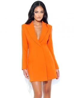 Miss Circle Freya Orange Crystal Fringe Blazer Dress