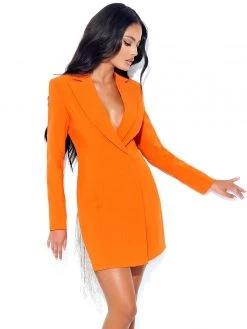 Miss Circle Freya Orange Crystal Fringe Blazer Dress