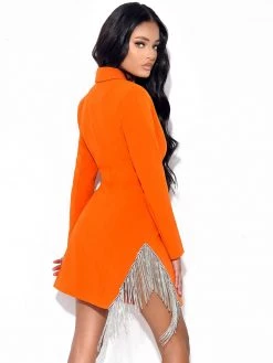 Miss Circle Freya Orange Crystal Fringe Blazer Dress