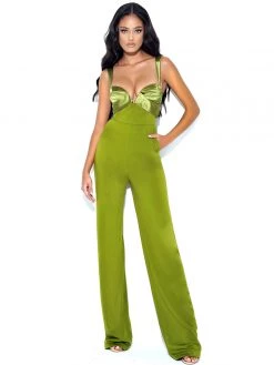 Miss Circle Sale Onika Olive Satin And Crepe Jumpsuit