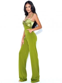 Miss Circle Sale Onika Olive Satin And Crepe Jumpsuit