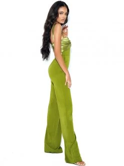Miss Circle Sale Onika Olive Satin And Crepe Jumpsuit