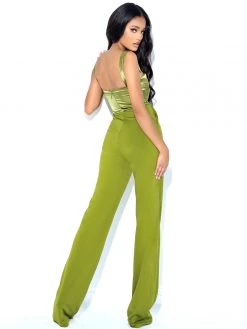 Miss Circle Sale Onika Olive Satin And Crepe Jumpsuit