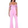 Miss Circle Sherlyn Mauve Off Shoulder Flared Crepe Jumpsuit New In