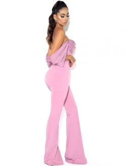 Miss Circle Sherlyn Mauve Off Shoulder Flared Crepe Jumpsuit New In