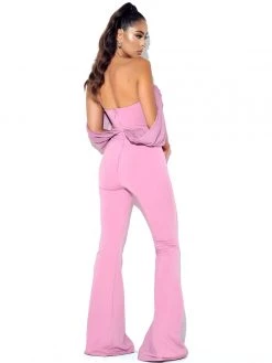 Miss Circle Sherlyn Mauve Off Shoulder Flared Crepe Jumpsuit New In