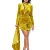 Miss Circle Dresses Gracyn Gold Cutout Long Sleeve Draping Velvet Dress
