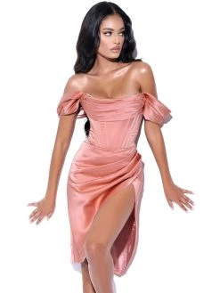 Miss Circle Wiley Blush Pink Satin Off Shoulder Corset Dress