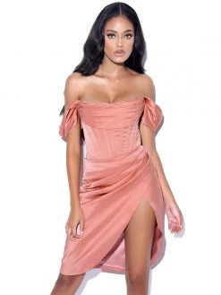 Miss Circle Wiley Blush Pink Satin Off Shoulder Corset Dress