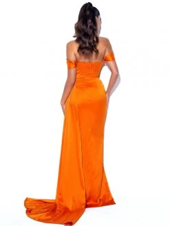 Miss Circle Corsets Zayda Orange High Slit Corset Satin Gown
