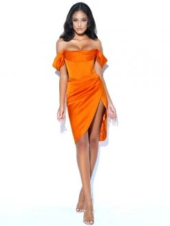 Miss Circle Corsets Wiley Orange Satin Off Shoulder Corset Dress