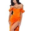 Miss Circle Corsets Wiley Orange Satin Off Shoulder Corset Dress