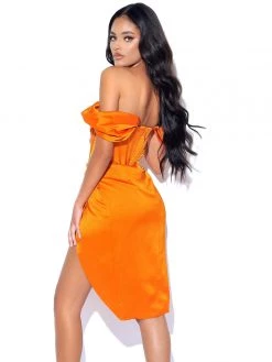 Miss Circle Corsets Wiley Orange Satin Off Shoulder Corset Dress