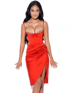 Miss Circle Corsets Nyla Red Satin Corset Dress With Crystals