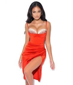 Miss Circle Corsets Nyla Red Satin Corset Dress With Crystals