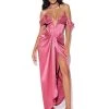 Miss Circle Corsets Xophia Mauve Pink Off Shoulder Satin Corset High Slit Dress