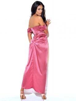Miss Circle Corsets Xophia Mauve Pink Off Shoulder Satin Corset High Slit Dress
