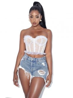 Miss Circle Orah White Mesh And Lace Corset Top